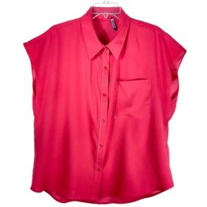 Raspberry Cap Sleeve Button Front Blouse